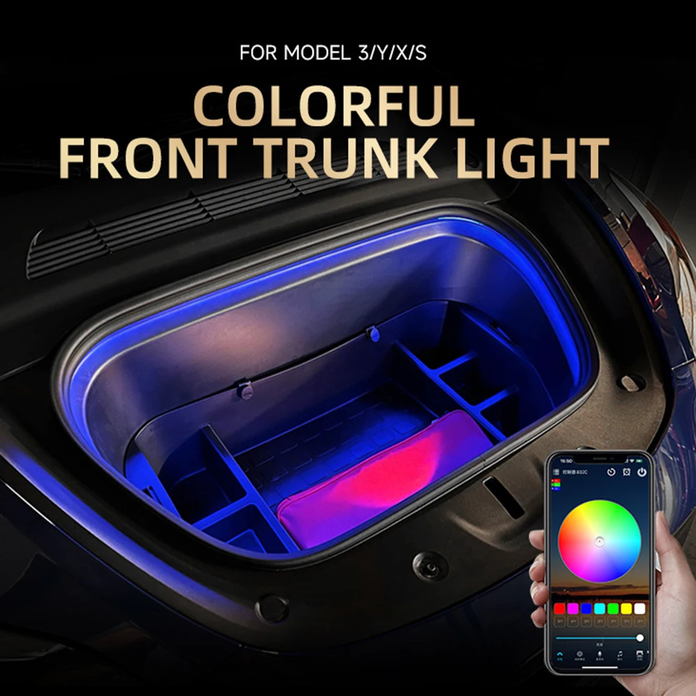 For Tesla Model 3 Y S X Frunk Brighten LED Strips Flexible Front Trunk Silicone Light RGB APP control Led Interior Car Light Bar