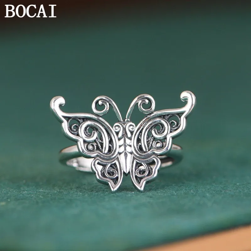 

BOCAI S999 Sterling Silver Jewelry Fashionable And Luxurious Butterfly Engagement Ring Women's Selected Gift