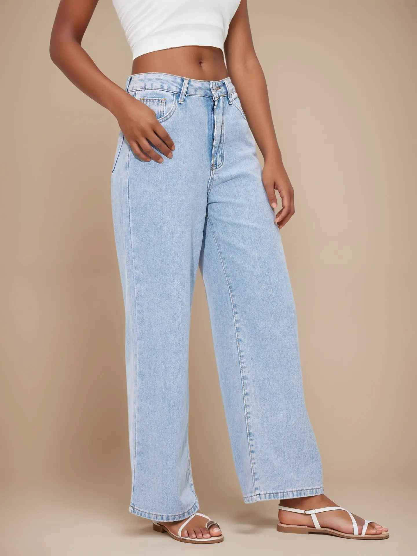Jeans en denim pour femmes, jean uni, poche boutonnée, fermeture éclair, taille empire, pantalon droit long, ample, décontracté, printemps automne 2026