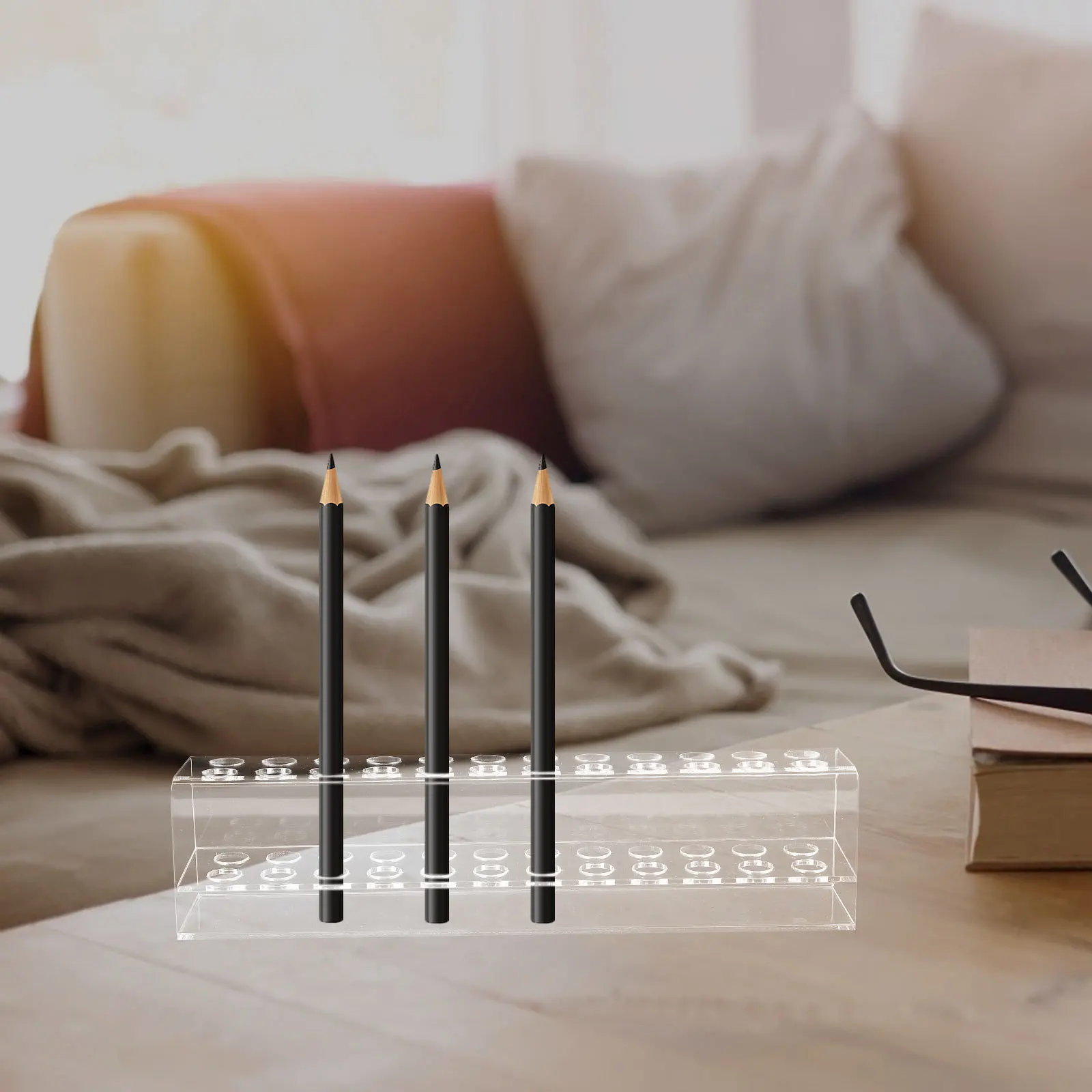 حامل تخزين سطح المكتب، حامل فرشاة الرسم البلاستيكي، تصميم هيكل ثابت، صندوق تخزين قلم رصاص بسعة كبيرة، حامل عرض القلم