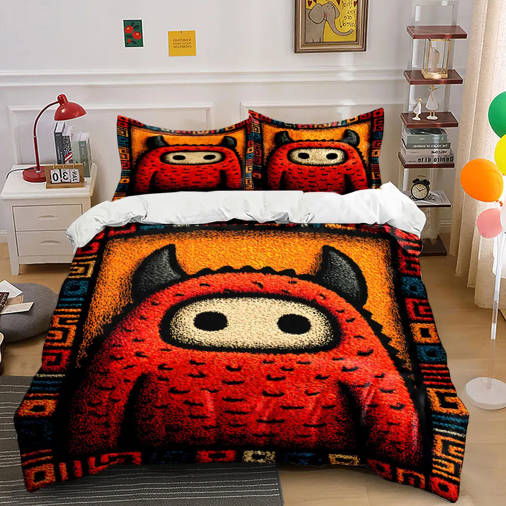 Red monster illustration art Print Bedding Set 1 Duvet Cover 2 Pillowcases for Adult and Children Luxury Gift Full Size