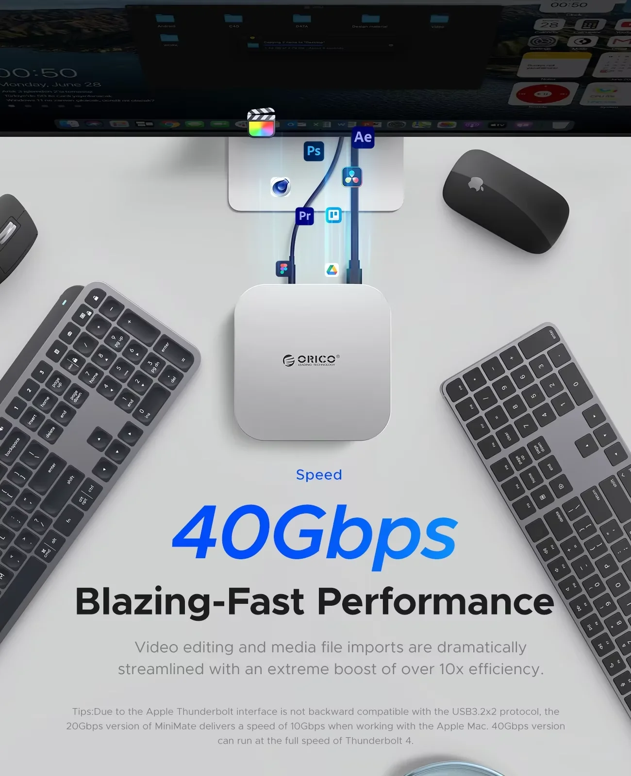 

ORICO MiniMate External SSD Storage Expansion 20/40Gbps Desktop Dock for MacMini 4 with 512TB 1TB 2TB SSD Hard Drive Enclosure