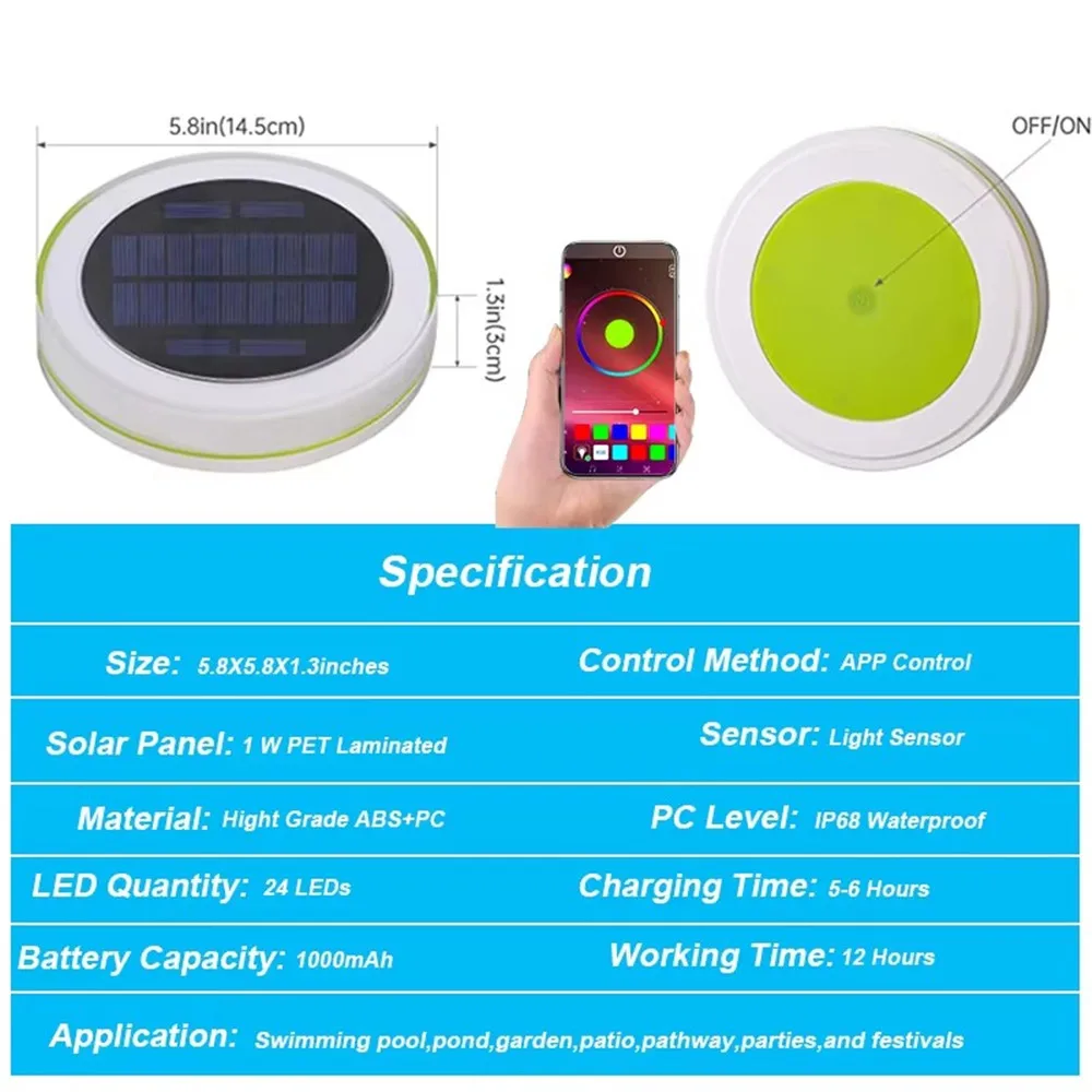 Pool Light Summer Solar Swimming Pool Floating Light IP68 Float Hot Tub Bathtub Night Lights For Pond Fountain Garden Lawn Path