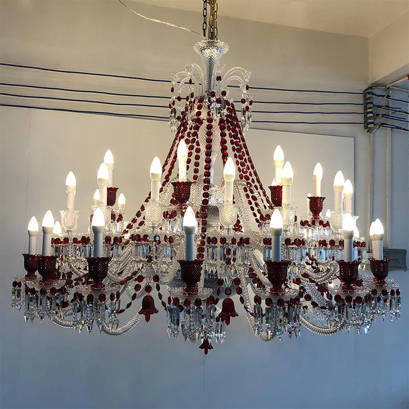 European Designer Luxury Villa Living Room K9 Crystal Chandelier Hotel Lobby Lead Containing Bend Pipe Fabric Pendant Light