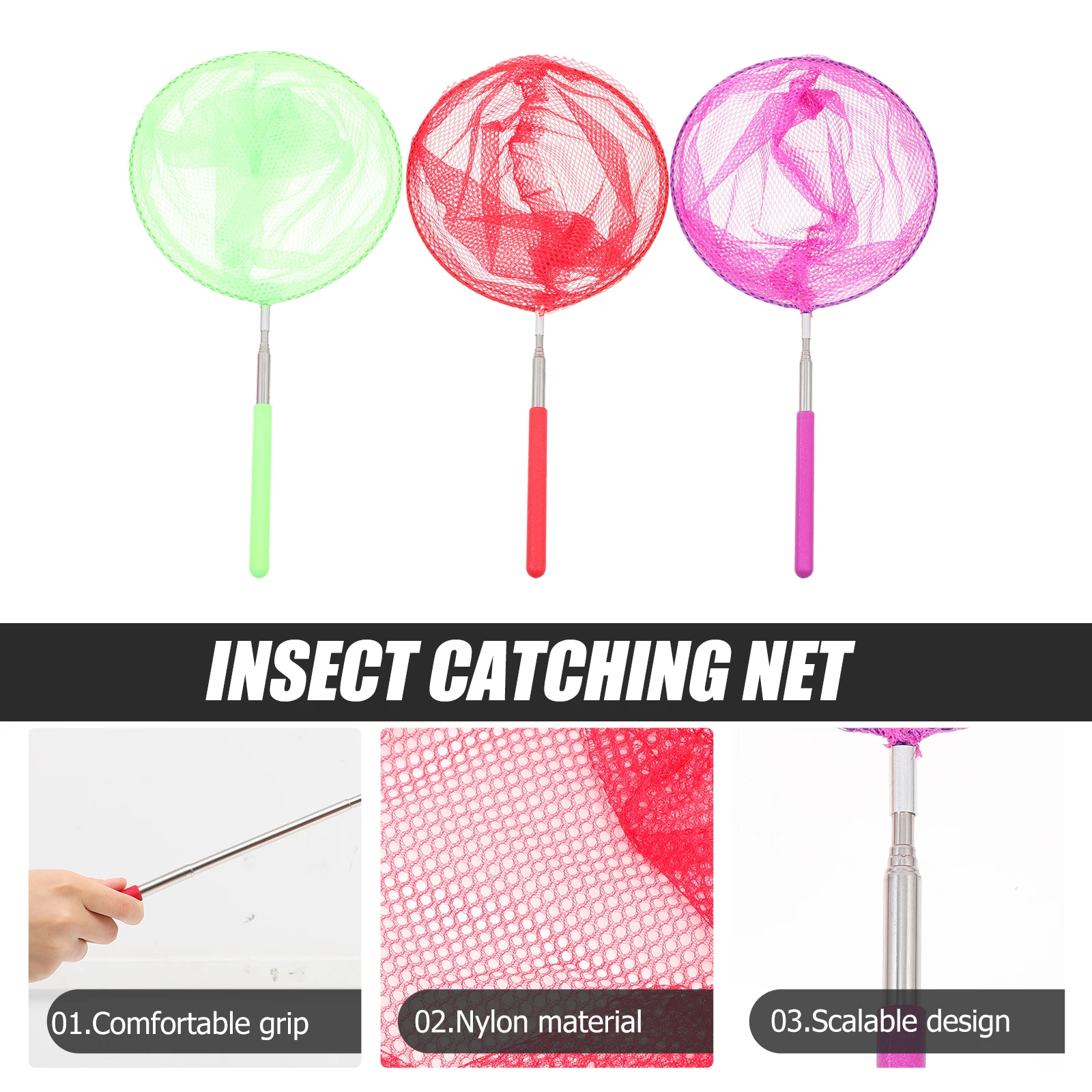 

3pcs Butterflies Telescopic Catcher For Kids Outdoor Summer Insect Fishing Net Educational Biology Tool Extendable Bug