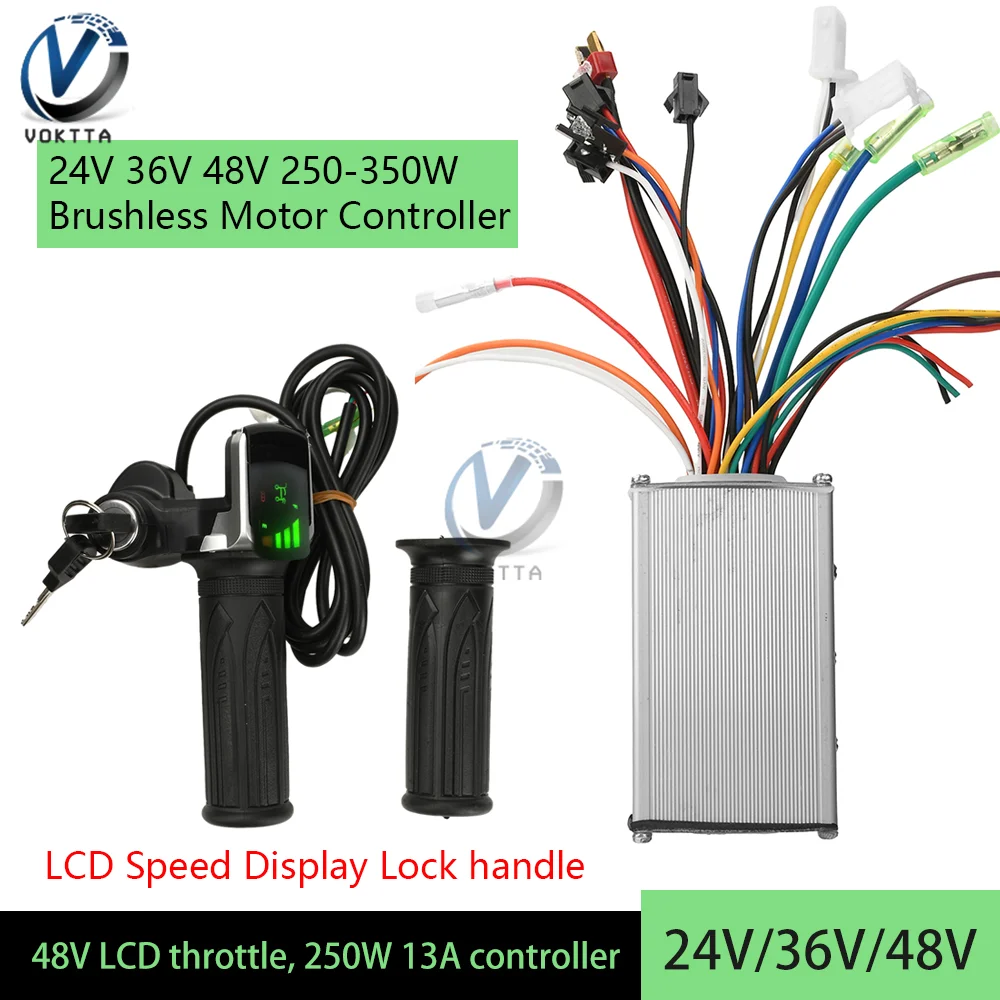 

24V 36V 48V 250-350W Brushless Motor Controller LCD Speed Display Throttle Lock Handle Control For E-Scooter Electric Bicycle