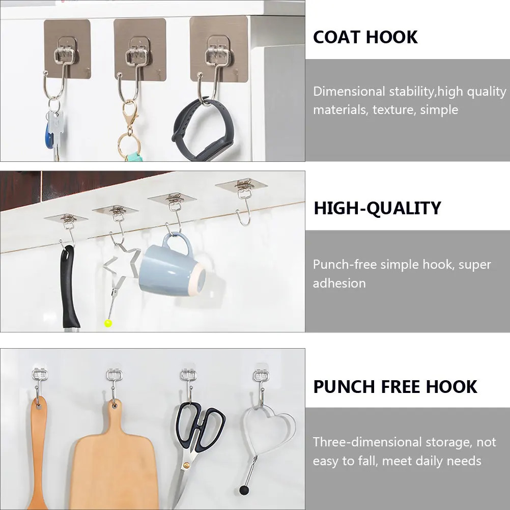 15Pcs Super Adhesive Stainless Steel Wall Hooks – Traceless, Rustproof for Bathroom, Kitchen, Door, Coat & Clothes