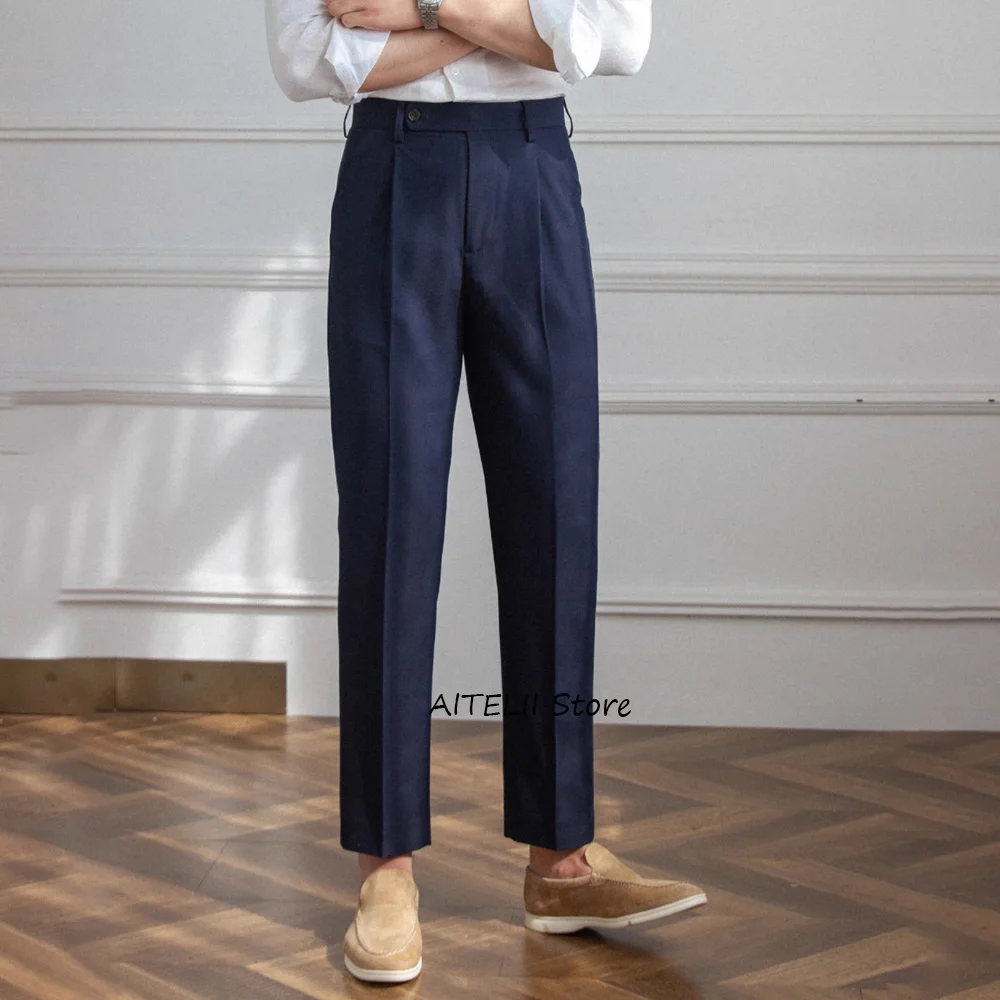 

Классические мужские брюки с прямыми штанинами для мужчин, удобные деловые повседневные однотонные брюки из полиэстера, рабочие брюки пошив