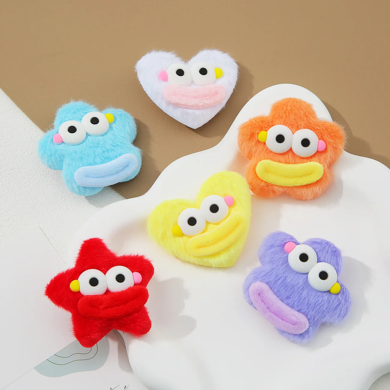 6pcs Fluffy Star Heart Hair Clips for Girls Cute Non-Slip Soft Fuzzy Bangs Duckbill Clip Cartoon Lovely Hair Accessories