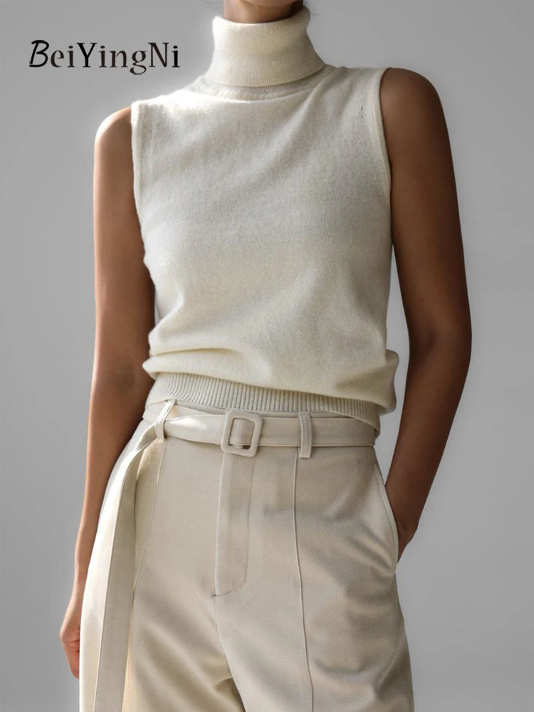 

Beiyingni женский вязаный жилет, осень 2022, новый стиль, женский свитер без рукавов с воротником, повседневные базовые однотонные тонкие топы на бретелях