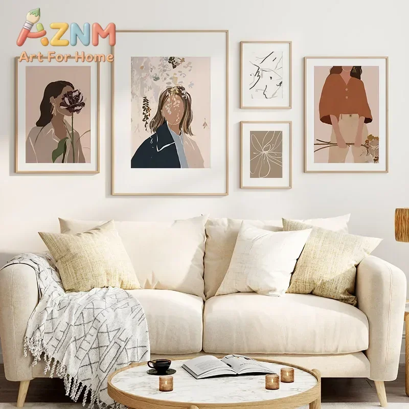 Multi-size 1PC frameless high-definition decorative paintings,Abstract Wall Art Canvas Painting Boho Girls Travels Flowers Leave