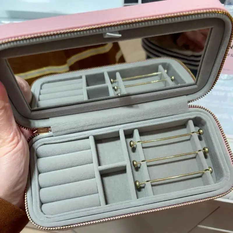 

Элегантная розовая шкатулка для драгоценностей с зеркальными многослойными органайзерами для женщин и девочек