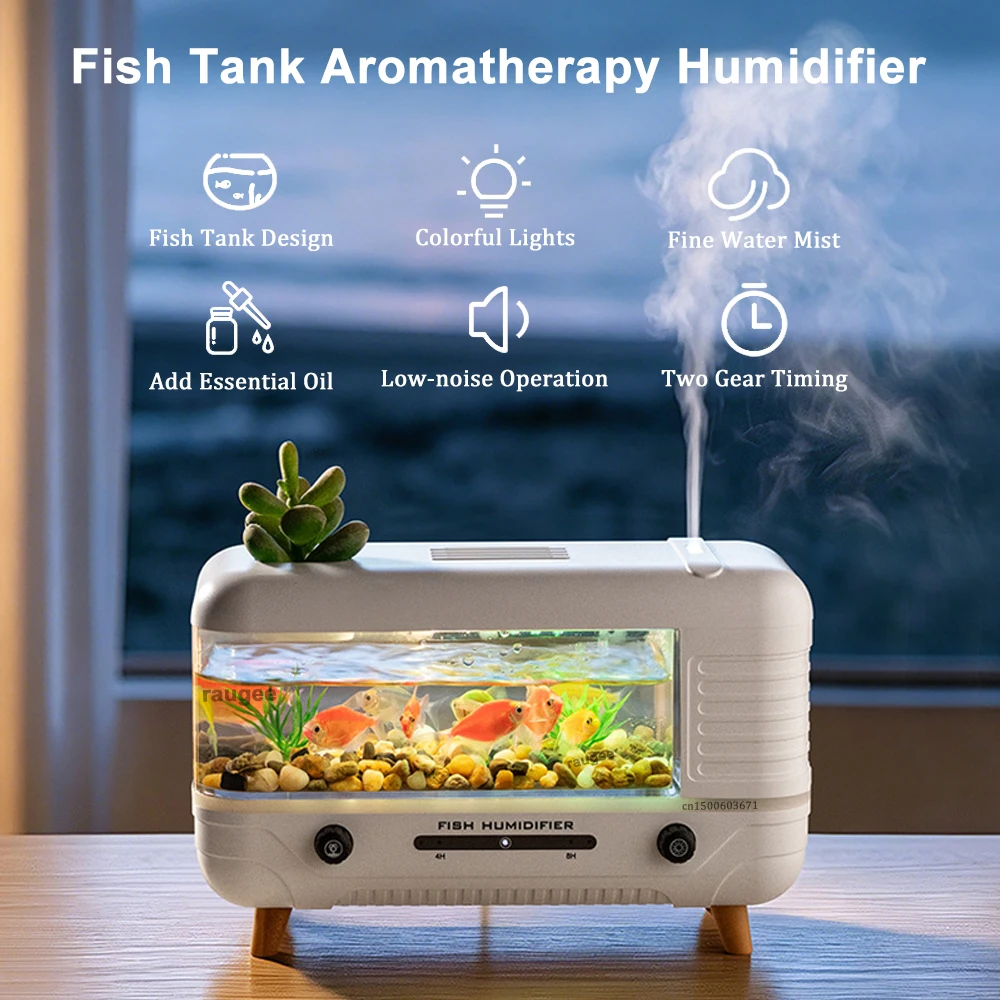 Aquarium-Luftbefeuchter, Ätherisches-Öl-Diffusor, 7-Farben-Licht, Aromatherapie-Luftbefeuchter, Geräuscharmer Aroma-Kaltnebelgenerator für den Haushalt – Detail 1