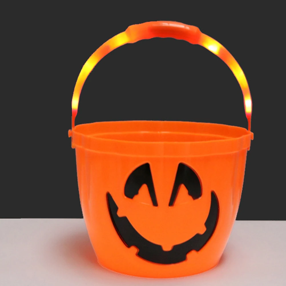 2 Pcs Props Glowing Pumpkin Bucket Child Decoration Plastic Halloween Large Lantern