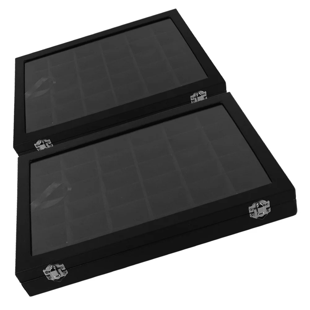 

2pcs Rock Display Case 36 Grid, Pu Stone Storage Organizer For Kids Gemstone Crystal Collectibles, Locking Display Box