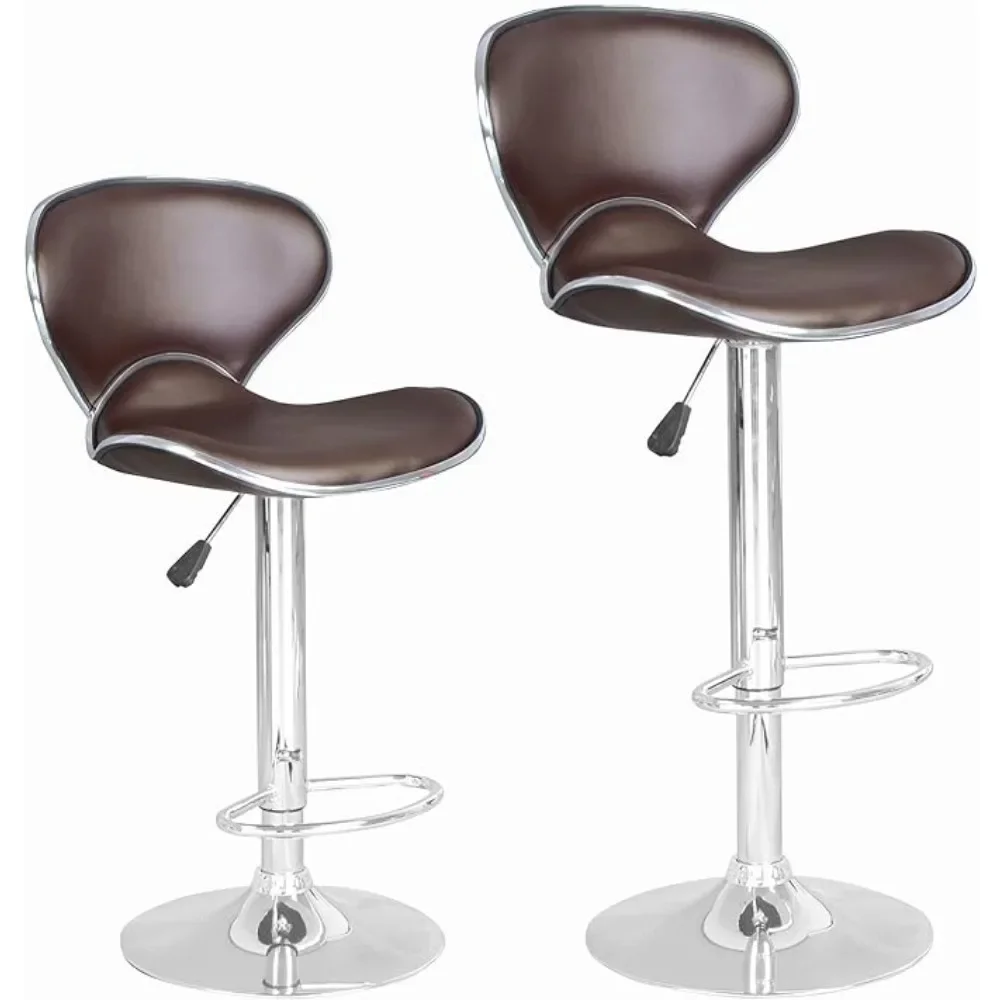 

Set of 2 Bar Stools, Counter Height Adjustable Bar Chairs with Back Barstools PU Leather Swivel Bar Stool Counter Stools(Brown)