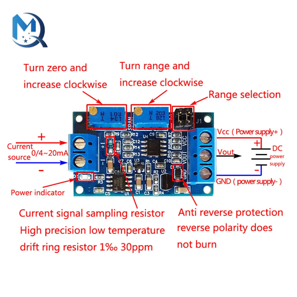 1-10Pcs 0 to 20mA/40mA to 0-3.3V 0-5V 0-10V Current to Voltage Converter Signal Conversion Module 0-20mA 4-20mA I/V Transmitter