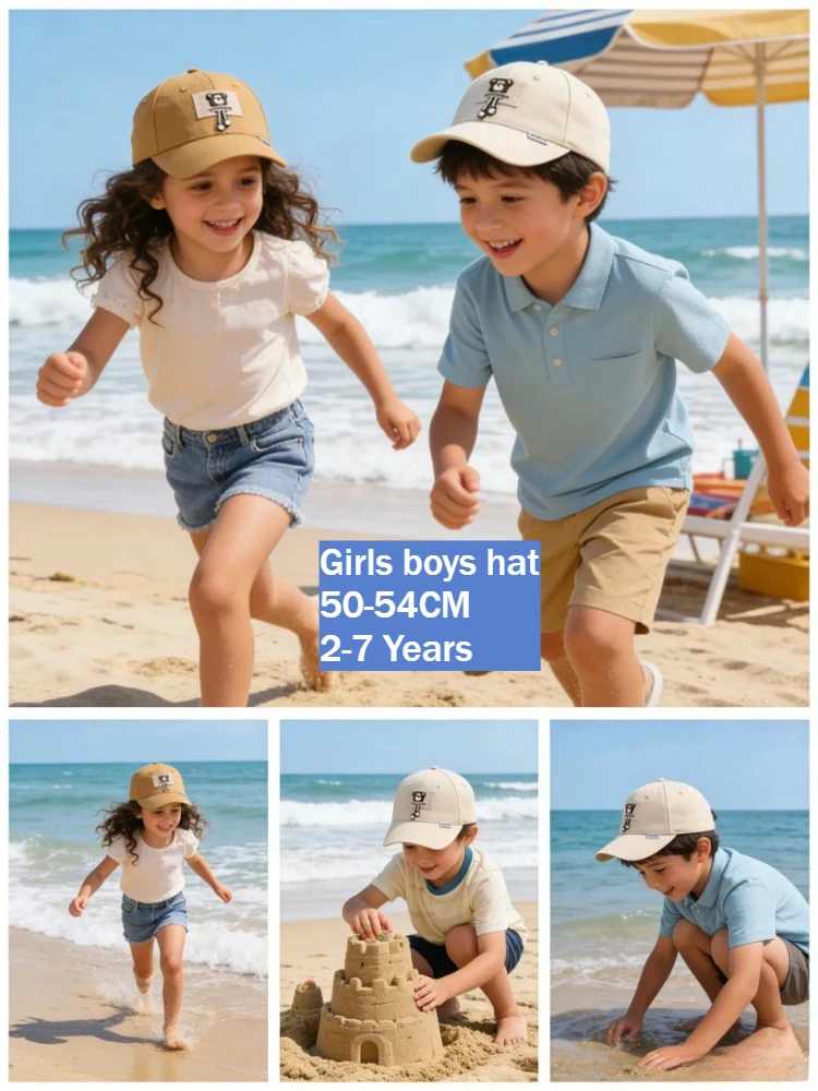 

Детская бейсболка для девочек и мальчиков, 50-54 см, 2-7 лет, весна-лето, новая, с защитой от солнца, с изображением медведя, хлопковая, с козырьком