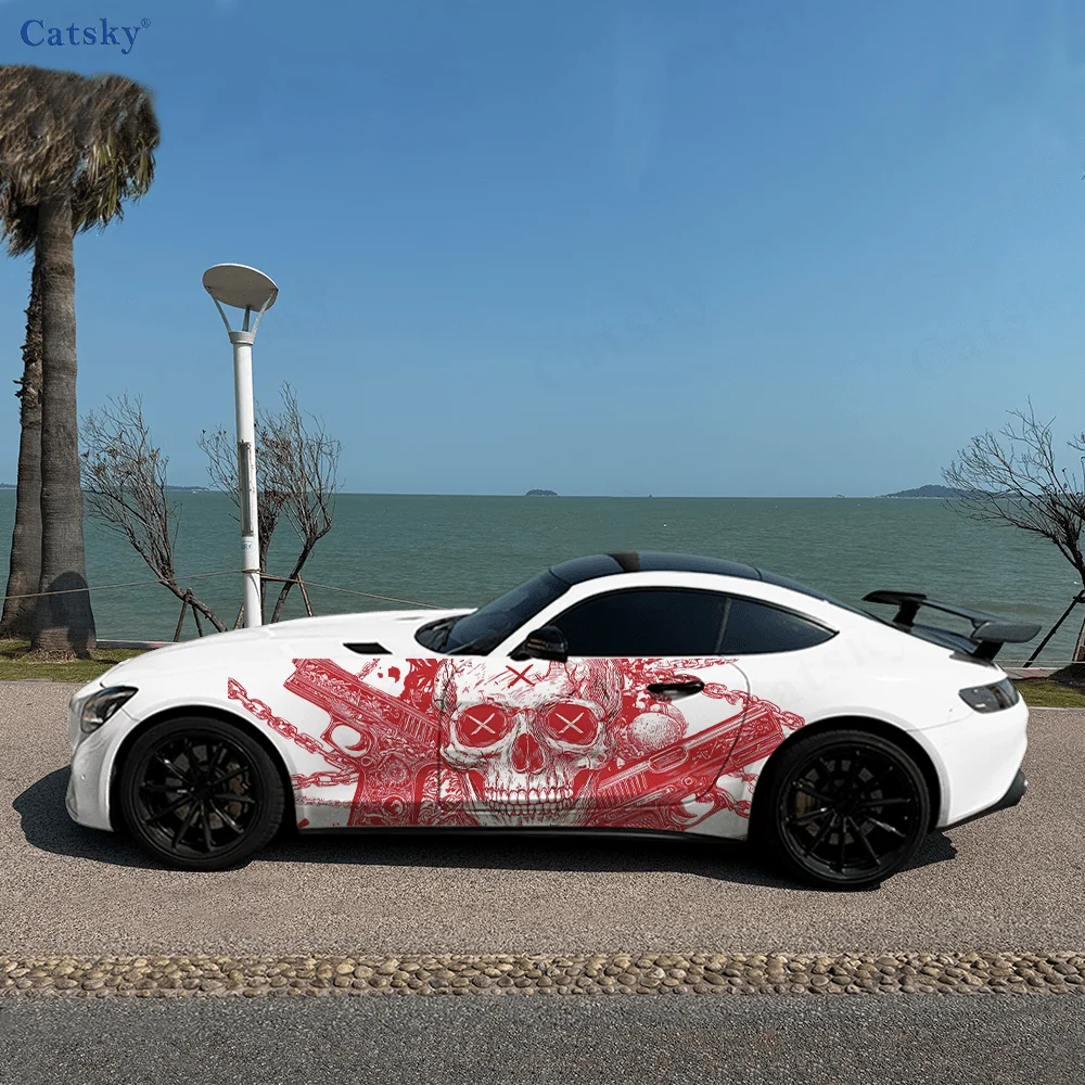 2pcs.Cool Dark Punk Red-Eyed Skull & Chain Car Wrap Sticker.Automotive Sticker.car vinyl wraps
