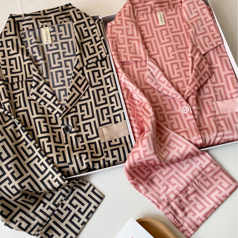 

Осень-зима 2025 года, пижамы из ледяного шелка для пар, женские и мужские роскошные домашние одежды больших размеров, брюки с длинными рукавами, ночная рубашка, домашний костюм