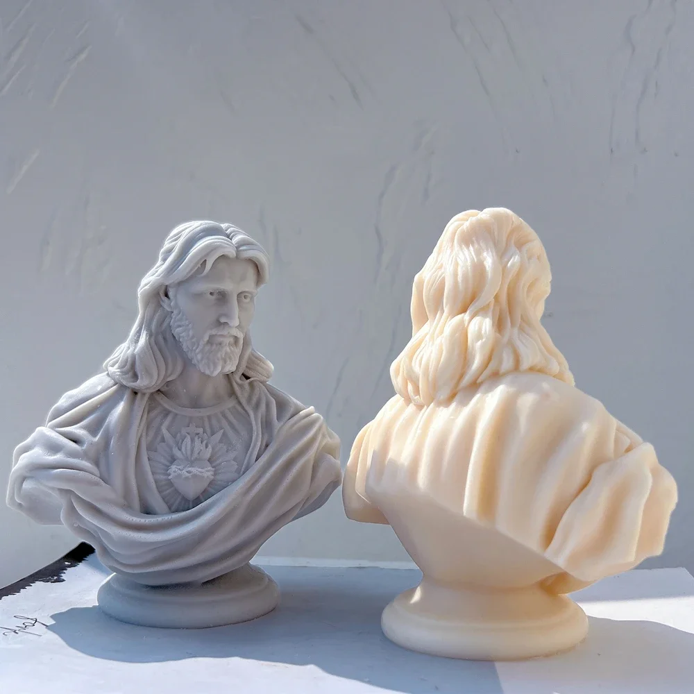 Jesus Sacred Heart Statue Silicone Mold Greek Mythology Home Decor Unique Bust Sculpture Soy Wax Candle Mould