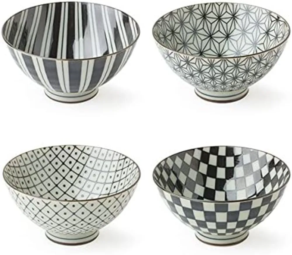 

4-Piece Japanese Ceramic Bowls, Microwave & Dishwasher Safe, 4.5" Diameter