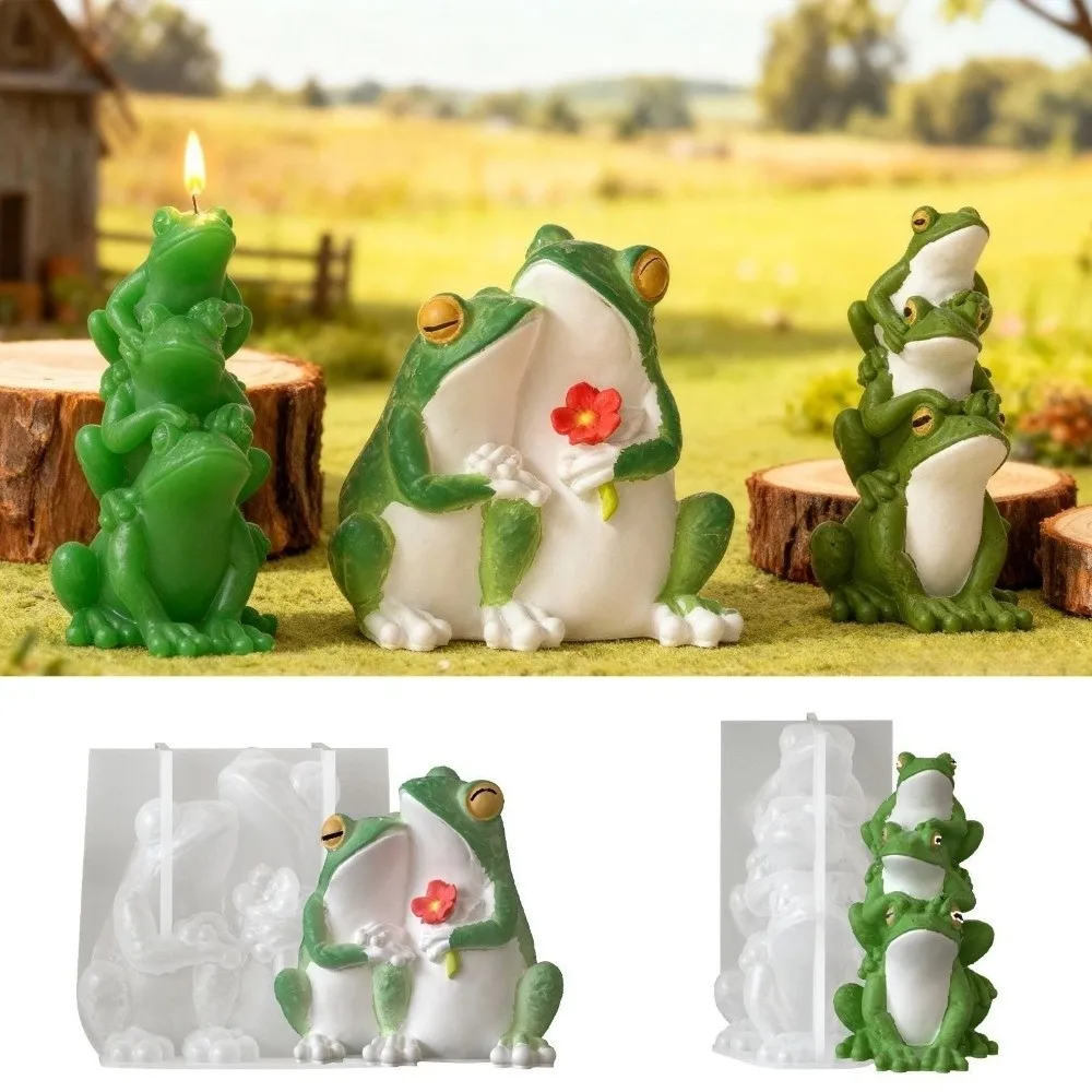 

New Silicone Scented Candle Mold 3D Cute Frog White DIY Plaster Mold Soft Easy to Demold Clay Making Tool Holiday Decor