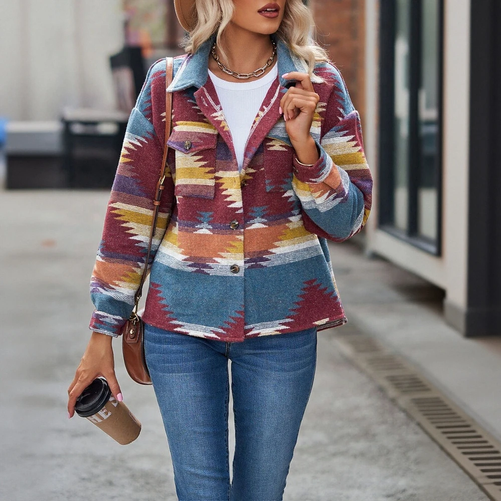 معاطف خريف وشتاء 2025 معاطف نسائية مريحة بأكمام طويلة مفتوحة من الأمام وطباعة كاملة يومية فضفاضة #1