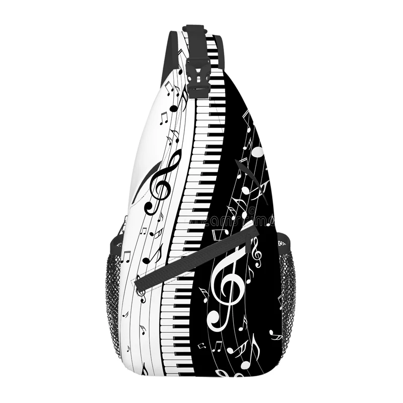 Hot Piano Notes Pattern Chest Bag Boy/Girls Best Gift 2D Cartoon Large Capacity Outdoor Sports Leisure Fashion Messenger Bag