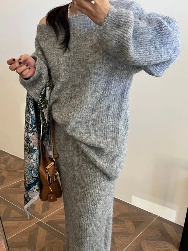 

Модный осенне-зимний комплект вязаного свитера, женский шикарный дизайн с полосками, утягивающий комплект с поясом для молодежи