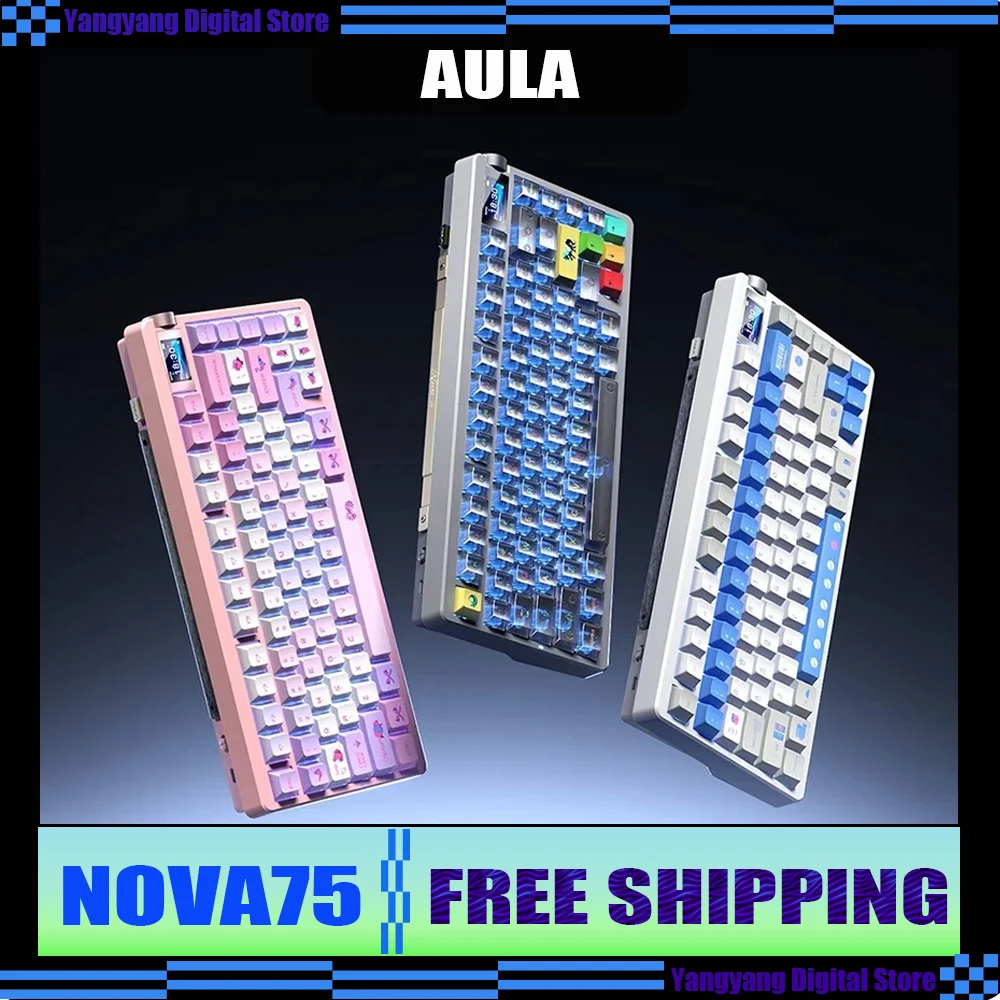 Aula NOVA75 MAX لوحة المفاتيح الميكانيكية مع شاشة 1.14 بوصة 10000mAh بلوتوث لوحة مفاتيح الألعاب اللاسلكية مقبض معدني طوقا مبادلة ساخنة #3