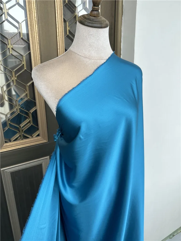 1 meter 95% Mulberry Silk 5% Spandex 21 momme Heavy Charmeuse Silk Fabric Solid Blue Printed 105cm 41.3\