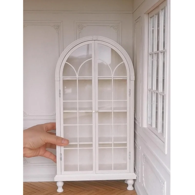 ob-1:6 Dollhouse Miniatures Arched Bookshelf French Style Storage Cabinet Locker Bjd Blyth Soldier dolls Scene Shoot Prop Decor-