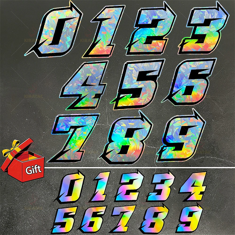 Holographic Carbon Arabic Numbers Motocycle Stickers Funny for DIY Fuel Tank Fender Helmet Fairing Scooter Bicycle Vinyl Decals