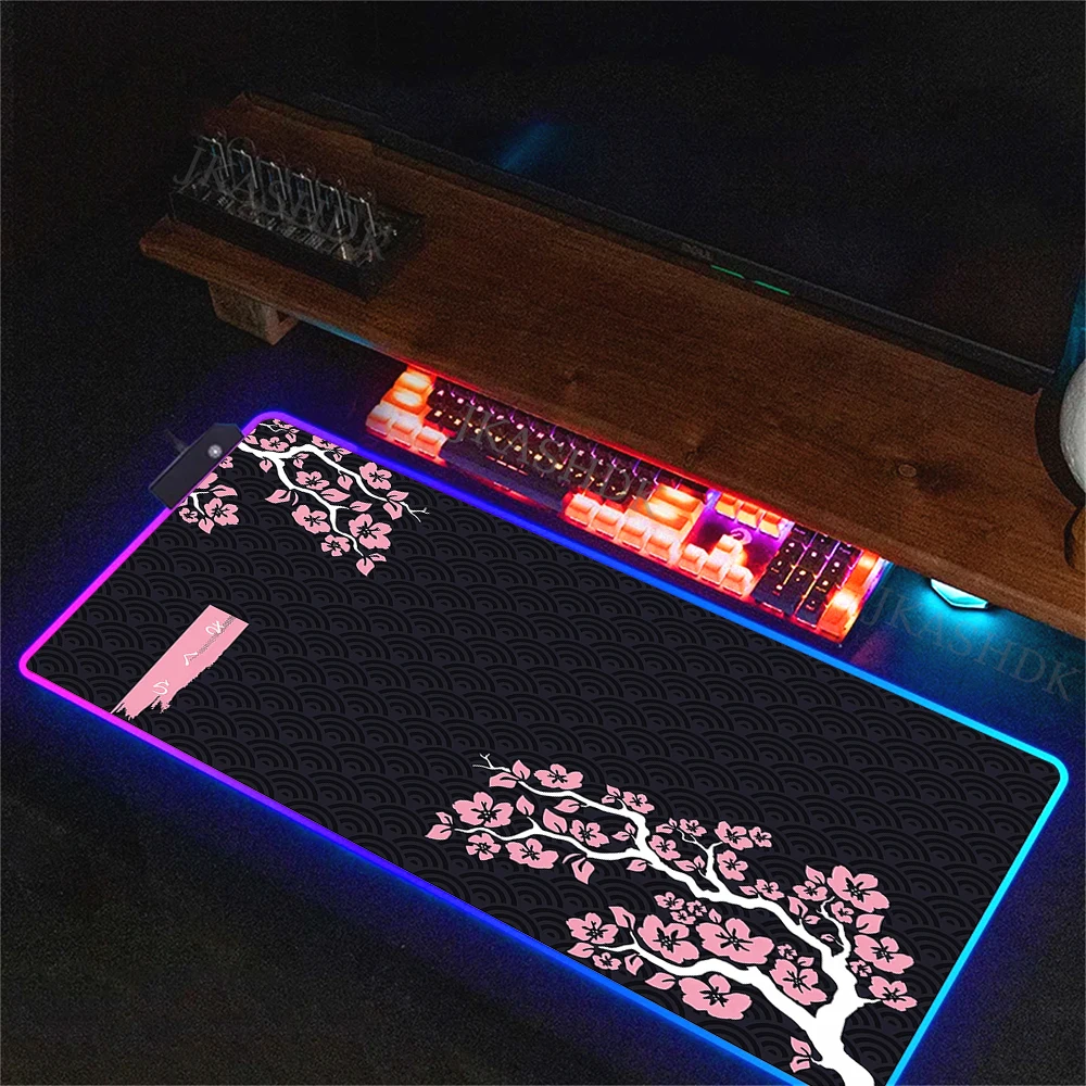 Blue Sakura RGB Gaming Pads Rubber Non-Slip Laptop PC Led Gamer Mousepad 30x80CM Large Mouse Pad XXL for Computer Keyboard Desk