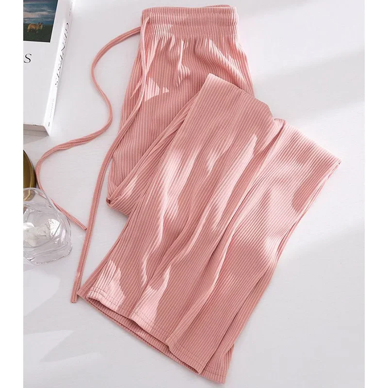 Drape cor sólida pit strip cintura alta perna larga calças femininas primavera coreano cordão solto casual calças retas jj169