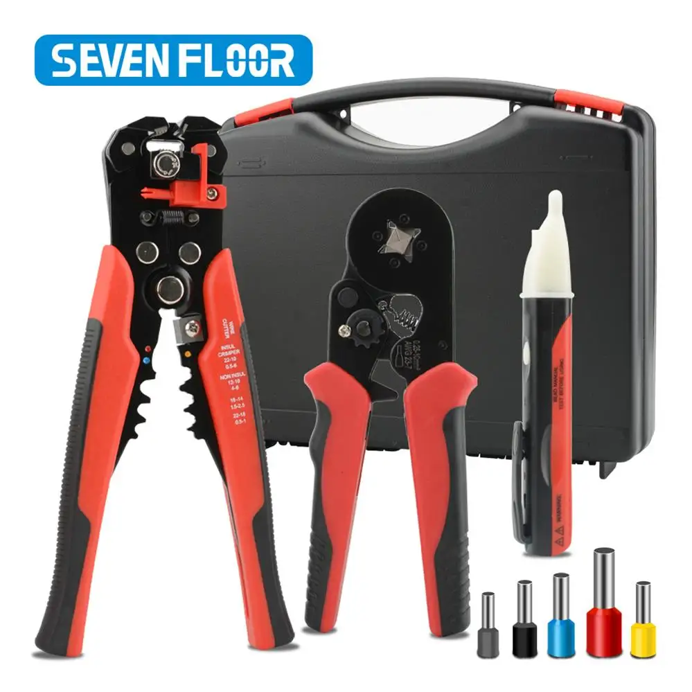 Ferrule Crimping Tool Kit, AWG 23-7 Self-adjustable Wire Ferrule Crimper Plier Set Wire Terminals Crimping Connector toolbox