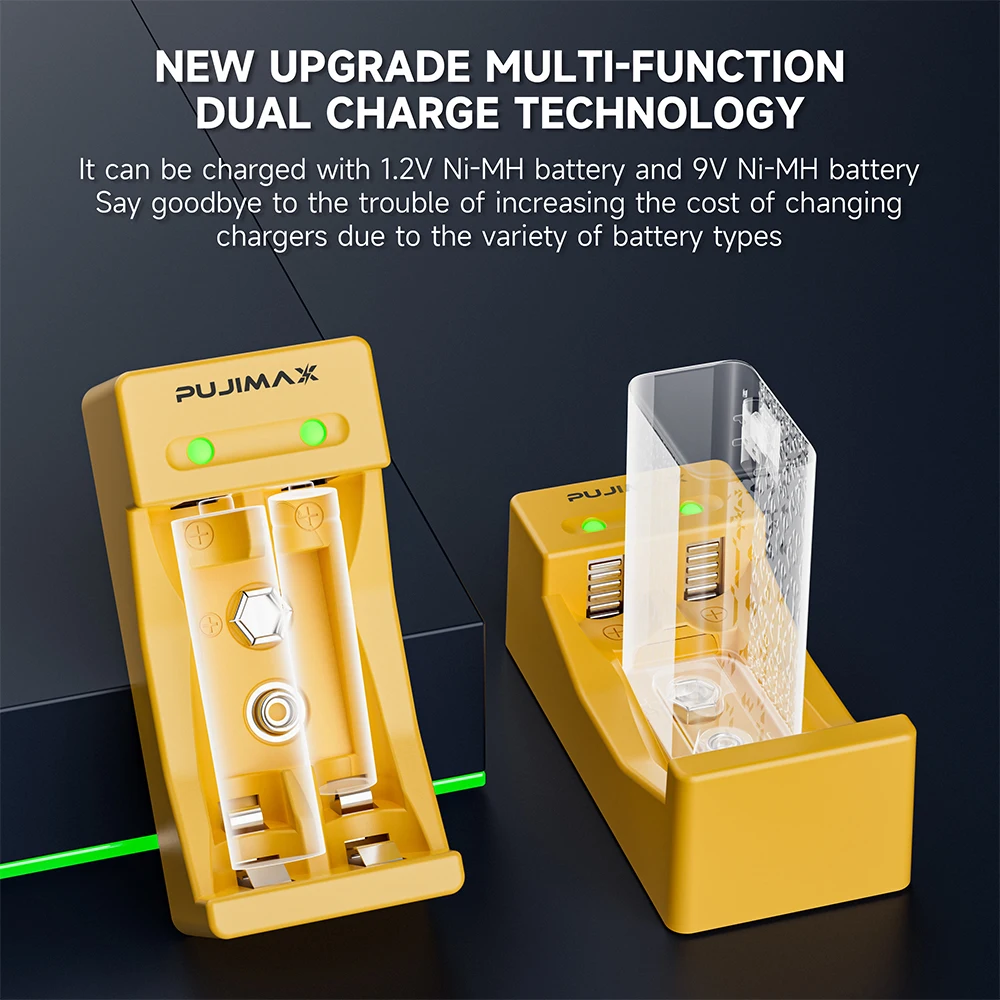 PUJIMAX 2 Slots Smart Battery Charger Quick Charge For 9V Ni-MH/Ni-Cd Battery 1.2V AA/AAA Rechargeable Battery Rotatable lamp