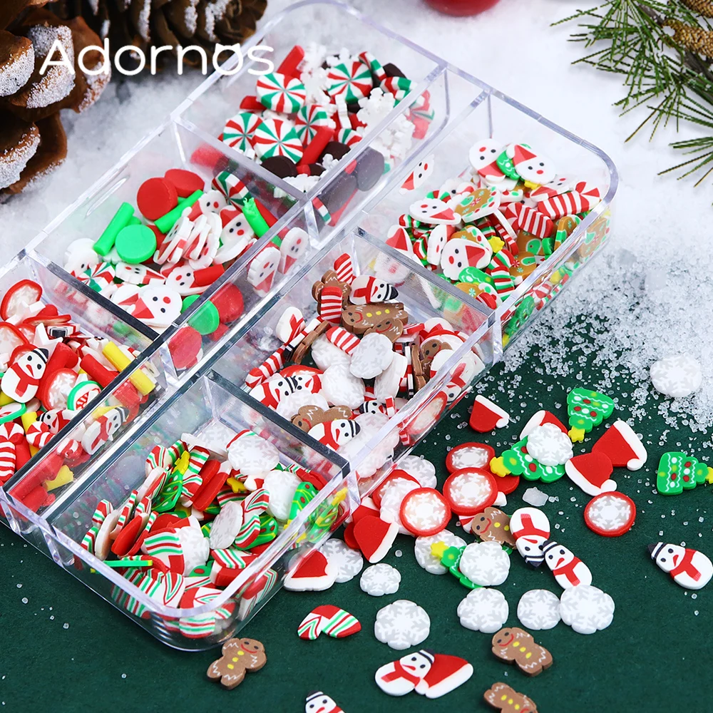 Christmas Nails Accessories Cute Snowman Xmas Tree Santa Snowflake Polymer Clay Nail Art Decoration DIY Kawaii Festival Manicure