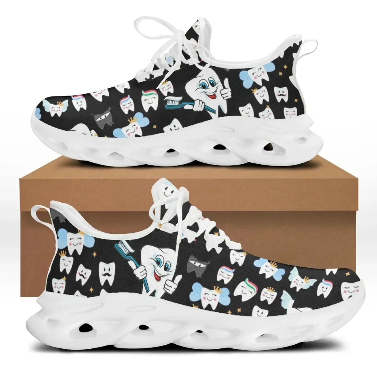 

Cute Cartoon Tooth Pattern Women Flats Chunky Sneakers Dentist Mesh Ladies Shoes Light Casual Summer Zapatillas Hombre