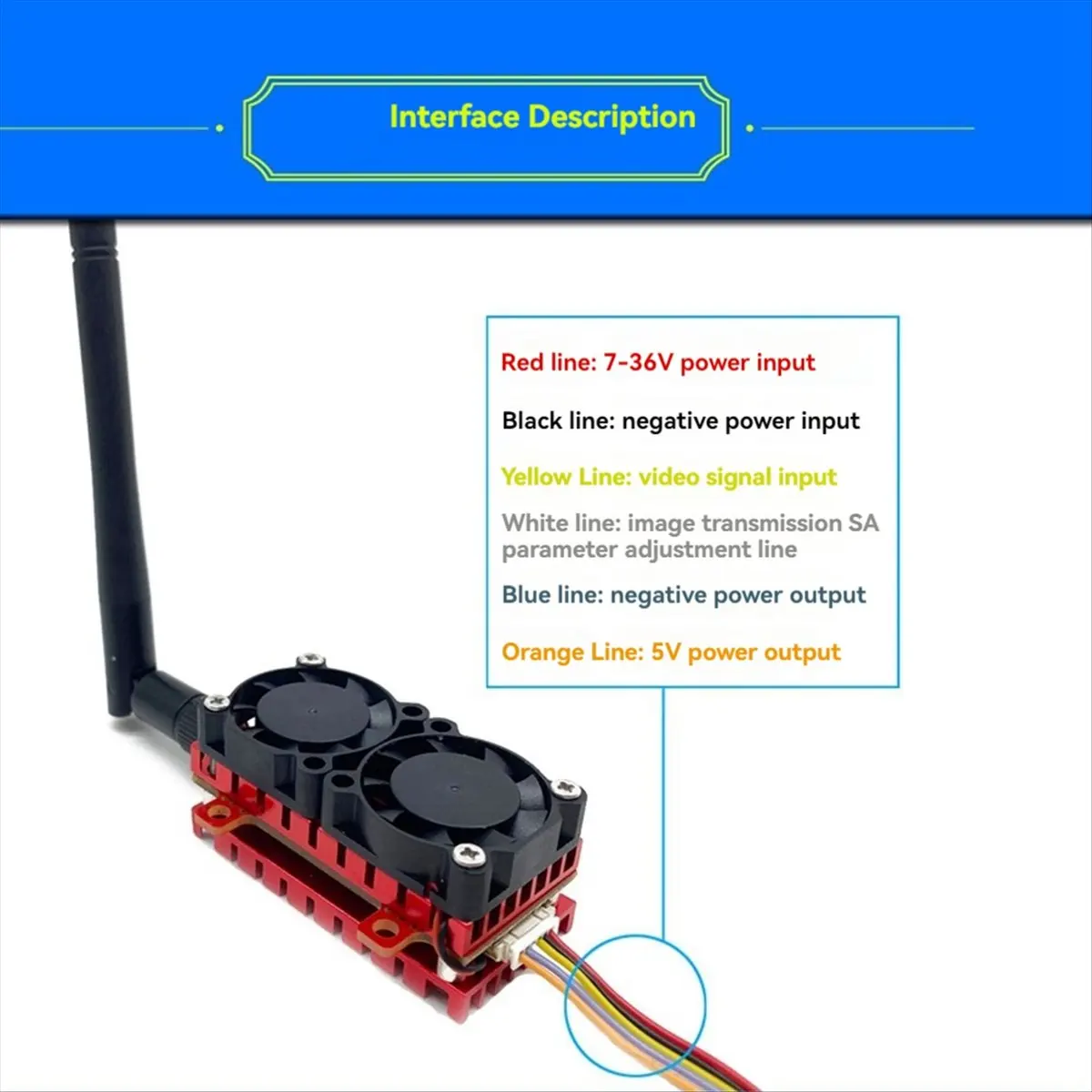 Friendly!5W 5.8G VTX 5000mW 48CH FPV Video Transmitter with Cooling Fan 2S-6S for FPV Long Range RC Drone