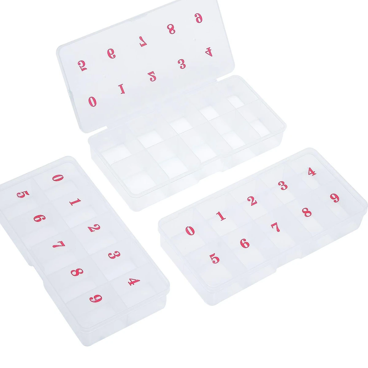 3Pcs False Nail Tips Transparent Storage Box with 10 Number Empty Spaces Storage Case Container Nail Art Organizer Box