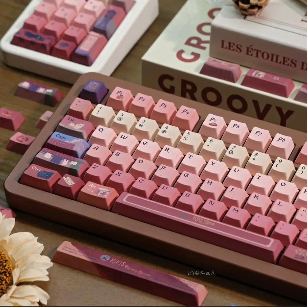 Imagem -05 - Little Witch-keycaps Pbt Perfil Cereja Fantasia Estilo Mágico Rosa Original Gradiente Vermelho Teclado Retro Keycaps