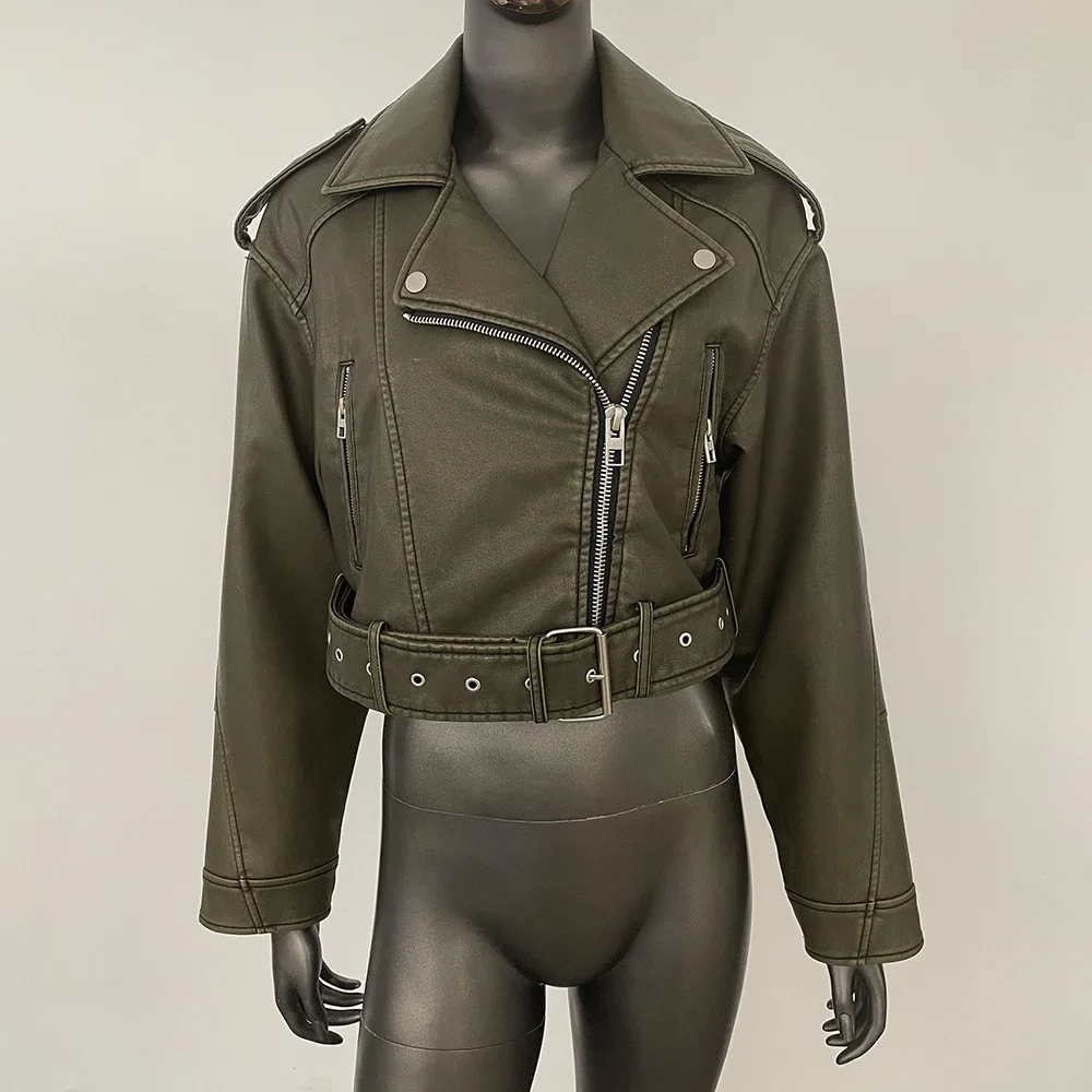 Moto Biker Jas Kunstleer 2024 Korte leren jas Dames Vintage Losse Pu met riem Streetwear Vrouwelijke Rits Retro Uitloper