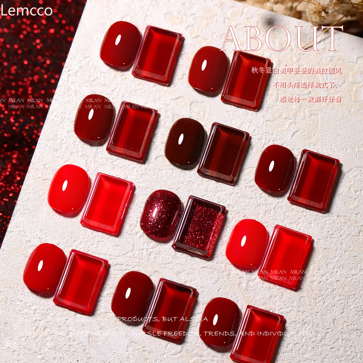 Milan Herbst Winter Halloween Rot 30-teiliges Gel-Nagellack-Set mit Karte für Nagelkunst Neujahr rotes Gel SemiPermanent UV-Gel 15 ml