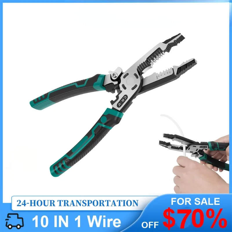 BIESUO 10 IN 1 Wire Stripper HCS Multifunctional Pliers Wire Crimper Cutting Crimping Deburring Tool for Electrician Household