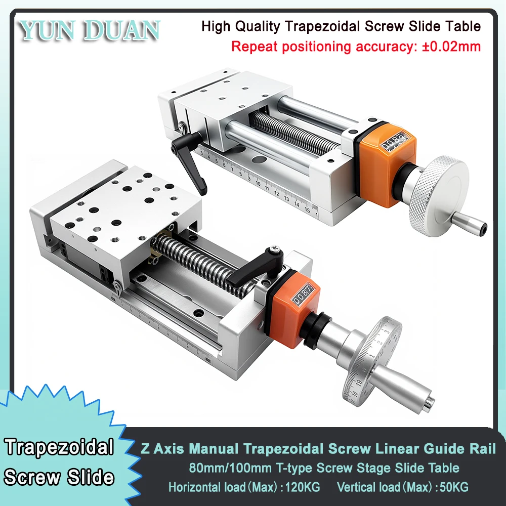 80mm/100mm Wide CNC Manual Sliding Table Trapezoidal Screw Linear Actuator With Digital Display Position Counter Handwheel XYZ