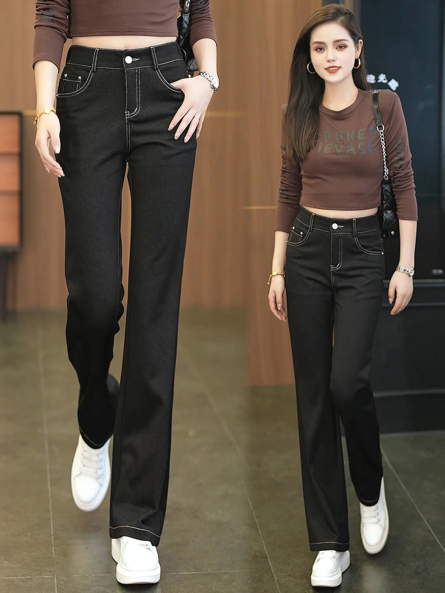 

High Waist Slim Fit Denim Flared Pants Women's Spring Autumn 2026 New Style Elastic Slimming Nine Point Flared Jeans