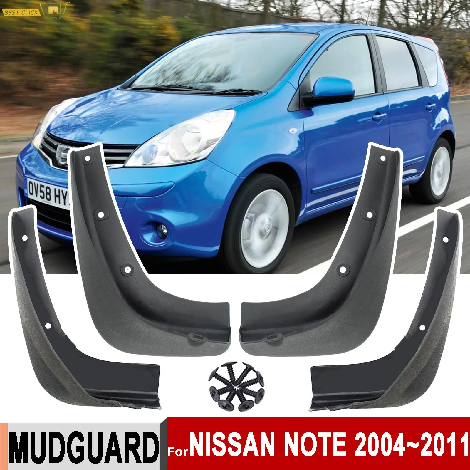 4Pcs Car Mudguards Mudflaps For Nissan Note E11 Gen 1 2004 2005 2006 2007 2008 2009 2010 2011 Mud Guards Splash Guards Fender