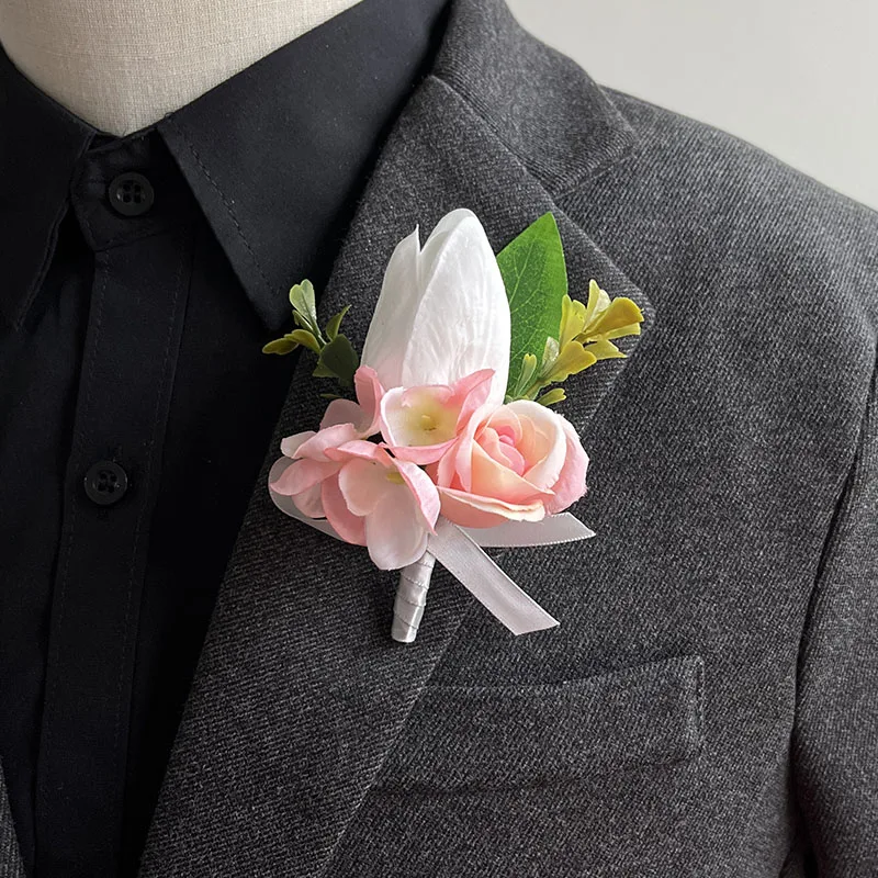 Broszka na studniówkę kwiaty Boutonniere akcesoria ślubne PU sztuczny tulipan prawdziwy dotyk Mariage imprezowa męska dziurka na guziki